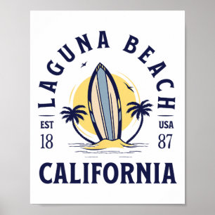 Affiche Plage de Laguna Californie Surf Vacances d'été Vin