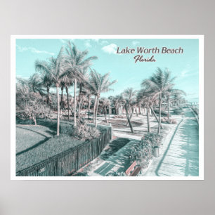 AFFICHE PLAGE DE LAKE WORACH - PALM BEACH FLORIDA