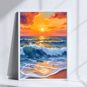 Affiche Plage de l'heure dorée Coucher de soleil sur la cô