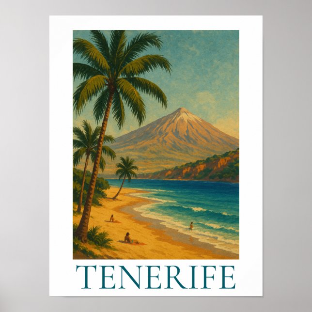 Affiche Plage de l'île Canarienne Vintage Tenerife Voyage (Devant)