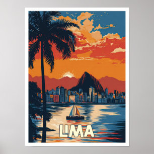 Affiche Plage de Lima Pérou Illustration du Vintage voyage