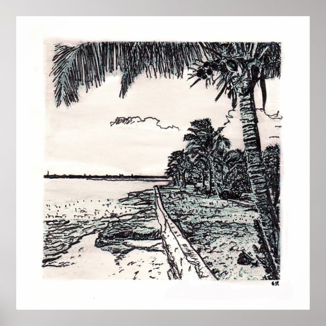 Affiche Plage de Lochabar, Long Island, Bahamas (Devant)
