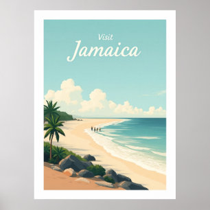 Affiche Plage de Long Bay, Jamaïque – Illustration Vintage