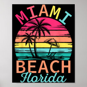 Affiche Plage de Miami Floride Coucher de soleil Vintage T