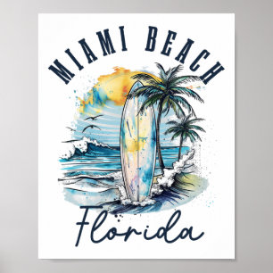 Affiche Plage de Miami Floride Surf Vintage Surf Plage Sur