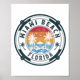Affiche Plage de Miami Floride Vacances d'été Coucher de s