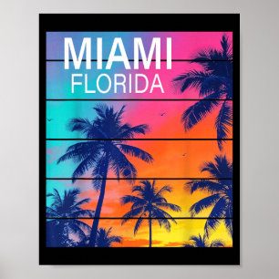 Affiche Plage de Miami Floride Vintage Sunset Vacances d'é