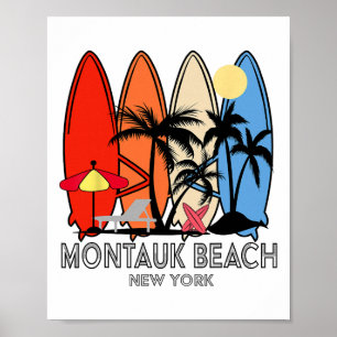 Affiche Plage de Montauk New York Planche de surf Rétro Vi