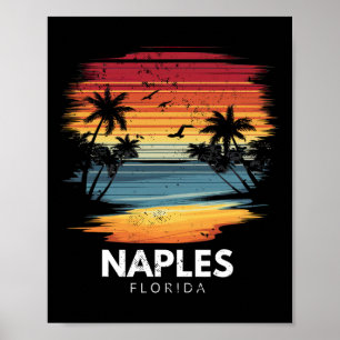 Affiche Plage de Naples Floride Surfboard Surf Vintage