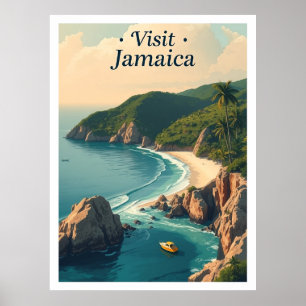 Affiche Plage de Negril, Jamaïque illustration de voyage v