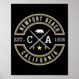 Affiche Plage de Newport Beach Californie Ca Rétro Surfeur
