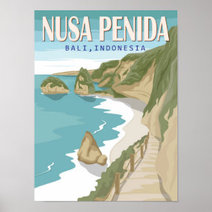 Affiche Plage de Nusa Penida Bali Indonésie Vintage