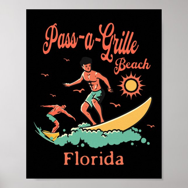 Affiche Plage de P-a-grille Floride Surfeur Surf Pêche (Devant)