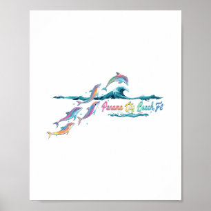 Affiche Plage de Panama City Floride Dauphin Coloré Amoure