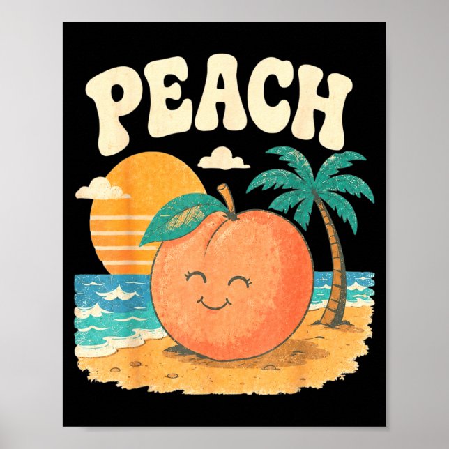 Affiche Plage de pêche été rétro mignon fruit conception d (Devant)