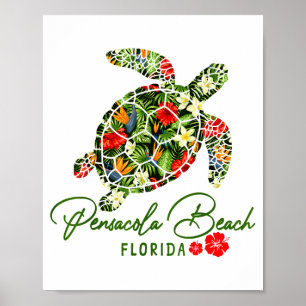 Affiche Plage de Pensacola Floride Tortue de mer Tropical 