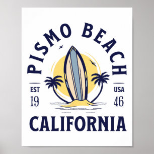 Affiche Plage de Pismo Californie Surf Vacances d'été Vint