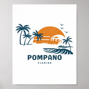 Affiche Plage de Pompano Floride Vacances d'été Vintage 70