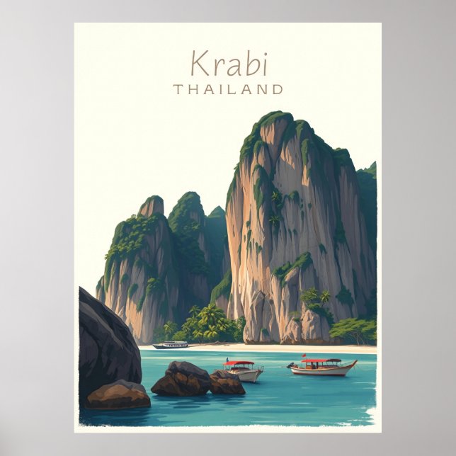 Affiche Plage de Railay, Krabi Thaïlande Illustration vint (Devant)