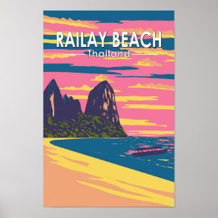Affiche Plage de Railay Thaïlande Voyage Art Vintage
