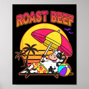 Affiche Plage de rôti de boeuf vache drôle ferme animal ch