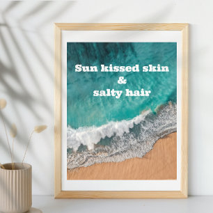 Affiche Plage de sable de mer bleu soleil blanc