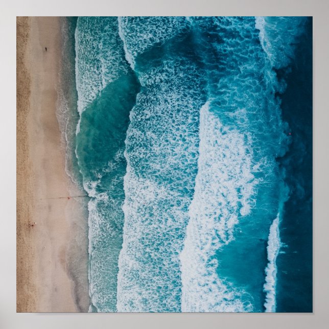 Affiche Plage de sable des vagues de l'océan bleu (Devant)