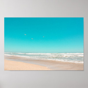 Affiche Plage de sable fin Pastel Ocean Sky Flying Seaguls