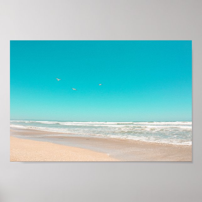 Affiche Plage de sable fin Pastel Ocean Sky Flying Seaguls (Devant)