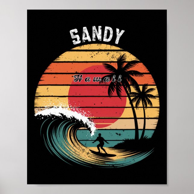 Affiche Plage de sable Hawaï Plage Surfing  (Devant)