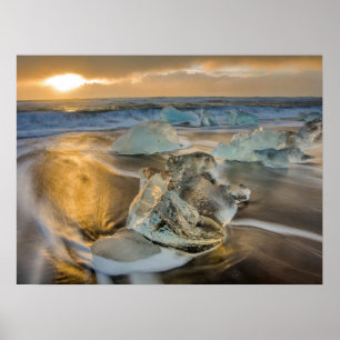 Affiche Plage de sable noir Jokulsarlon sud de l'Islande