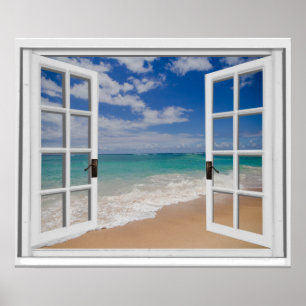 Affiche Plage de sable Vue sur l'océan Fausse fenêtre