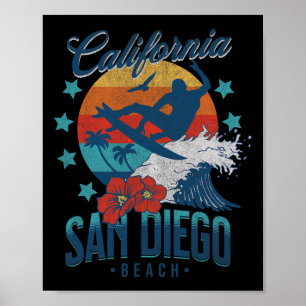 Affiche Plage de San Diego Californie Surf Vintage Vacance