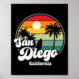 Affiche Plage de San Diego Californie Surfant Surfeur Souv