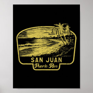 Affiche Plage de San Juan Porto Rico Surf Vintage Bleu Hom