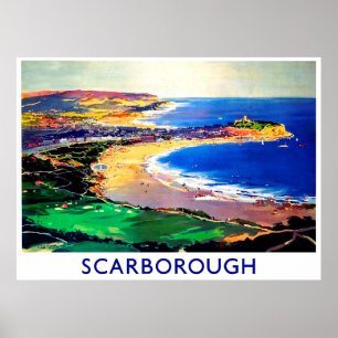 Affiche Plage de Scarborough, Angleterre, voyage vintage