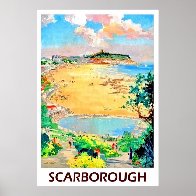 Affiche Plage de Scarborough, paysage, voyage vintage (Devant)
