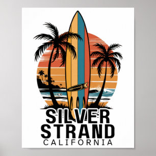 Affiche Plage de Silver Strand Californie Surfant Surfeur