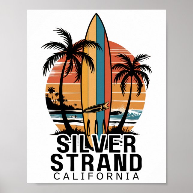 Affiche Plage de Silver Strand Californie Surfant Surfeur  (Devant)