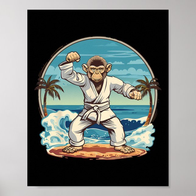 Affiche Plage de singe de karaté Kickboxing Jiu-jitsu Mma  (Devant)