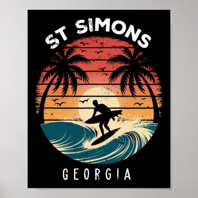 Affiche Plage de St Simons Géorgie Planche de surf Vagues  (Devant)