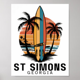 Affiche Plage de St Simons Géorgie Surfant Surfeur _1 