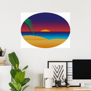 Affiche Plage de Sunset Tropical Palm Feuille Ocean Waves