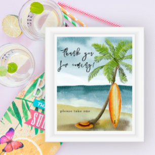 Affiche Plage de surf à l'aquarelle - Merci d'être venu