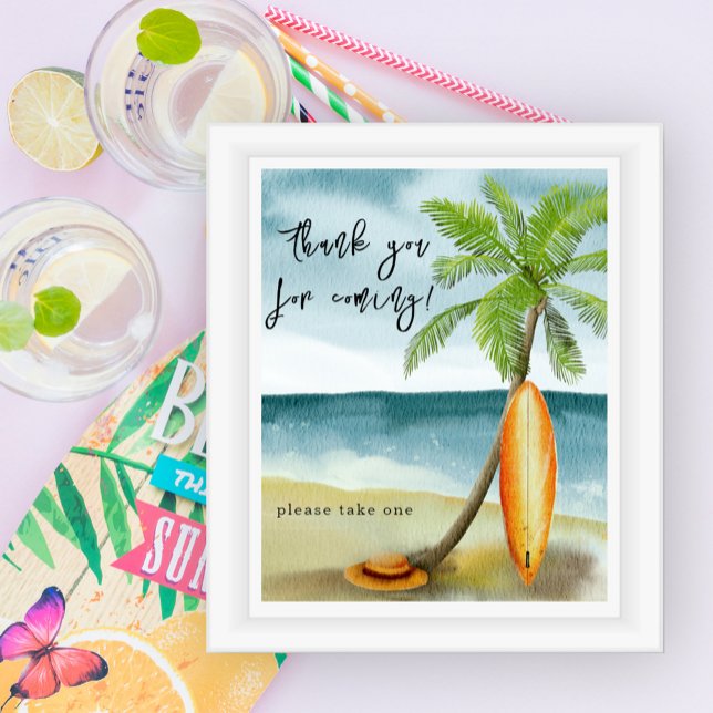 Affiche Plage de surf à l'aquarelle - Merci d'être venu (Créateur téléchargé)