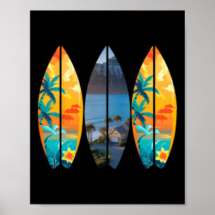 Affiche Plage de surf Planche de surf Rétro Tropical Hawaï