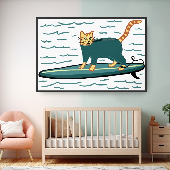 Affiche Plage de surf Tabby Chat Amusants Cool Nursery Kid (Surfing Tabby Cat Poster
Nursery Playroom Kids Surf Beach Fun Cute Wall Art)