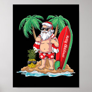 Affiche Plage de Surfing Santa Vacances de Noël Plams Noël