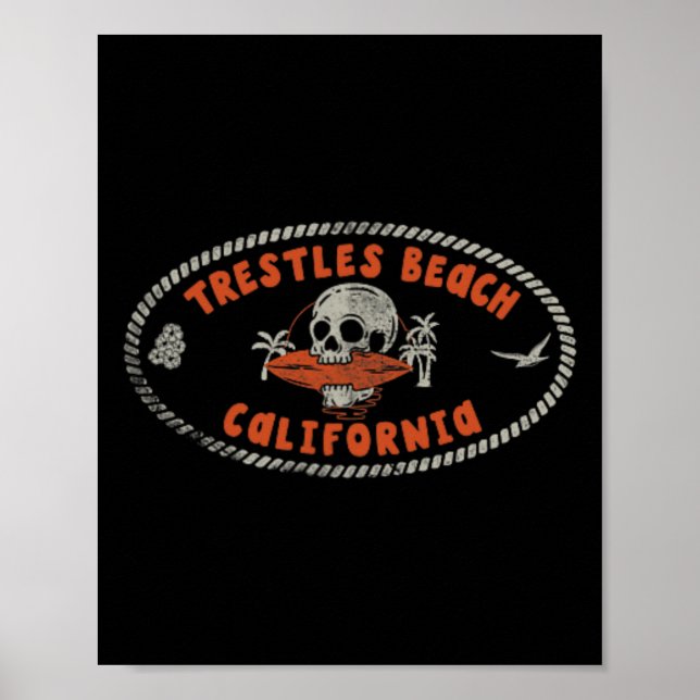 Affiche Plage de Trestles Californie Ca Rétro Surfeur Avan (Devant)