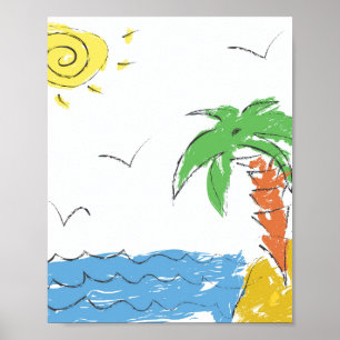 Affiche Plage de vacances avec bébé palmier